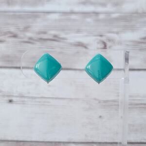 Vintage Clip On Earrings Dainty Turquoise Tone 5/8"